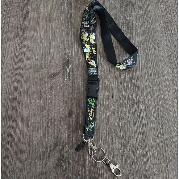 Disney Tinkerbell Black Lanyard with Keychain - Picture 1 of 3